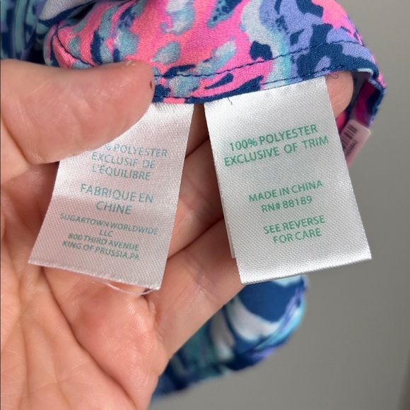 Lilly Pulitzer Blue and Pink Floral Blouse with Tassels - S - Picture 5 of 7